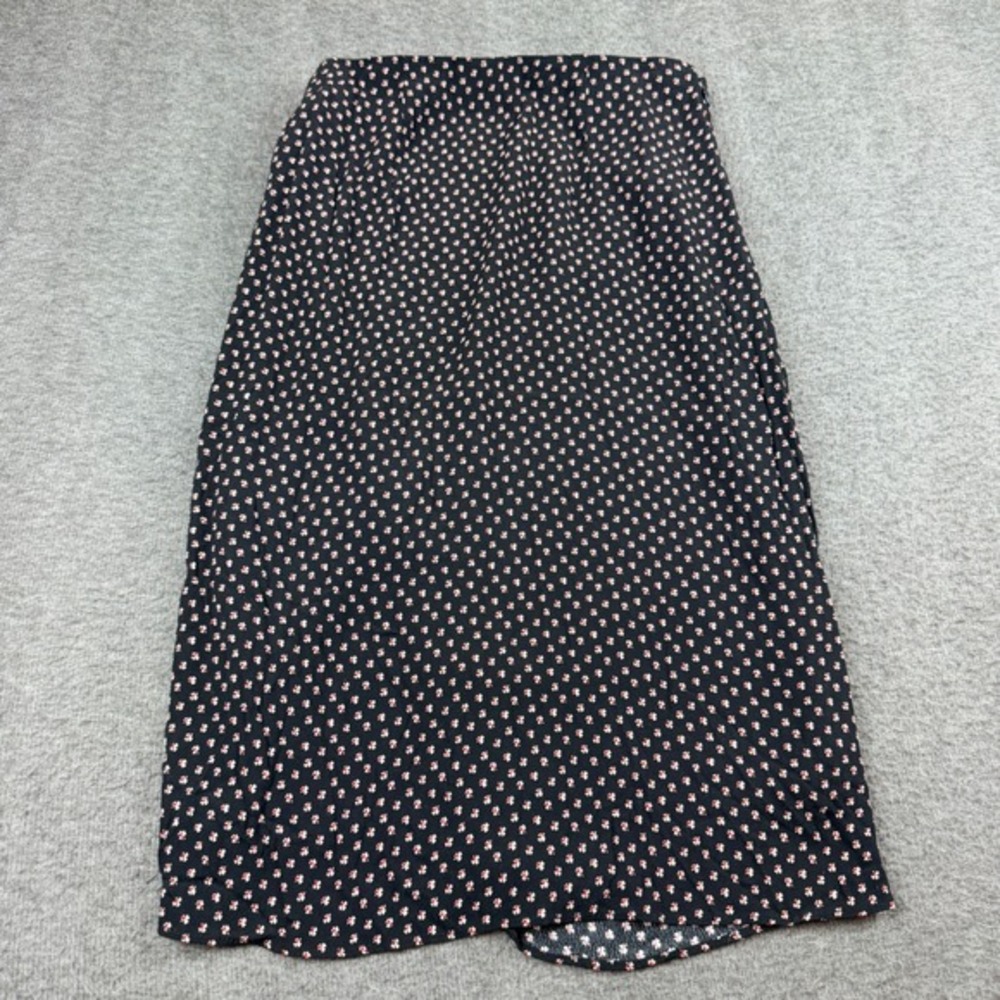 Abercrombie & Fitch Midi Skirt Women's S Small Petite Black Floral Side Slit HR - Picture 2 of 7